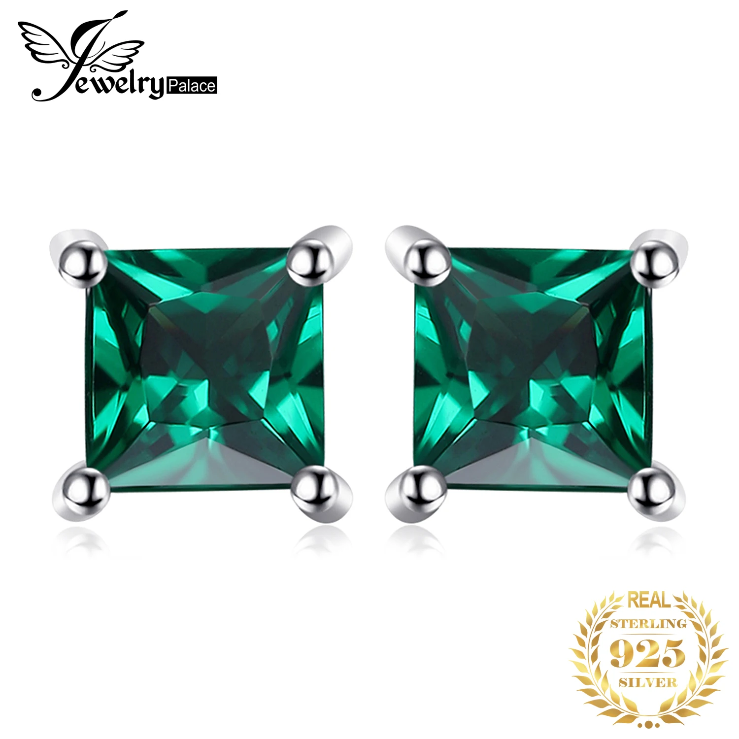 Jewelrypalace квадратный 0.6ct создания Изумрудный 925 серебро Серьги-гвоздики для Для женщин классический новая мода драгоценных камней Красивые ювелирные изделия