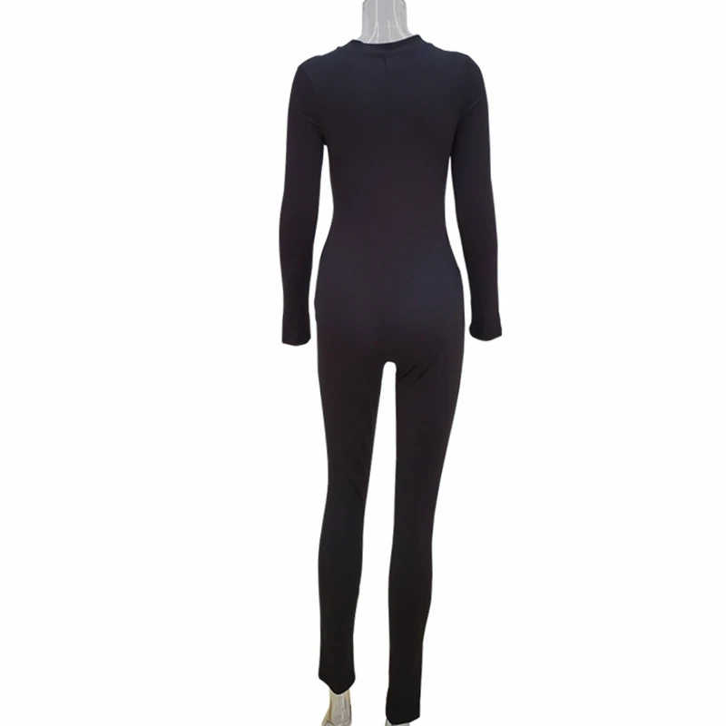

Mandylandy Jumpsuits Summer Fashion Long Sleeve O-Neck High Waist Jumpsuits Women's Casual Solid Color Slim-Fit Zipper Jumpsuits