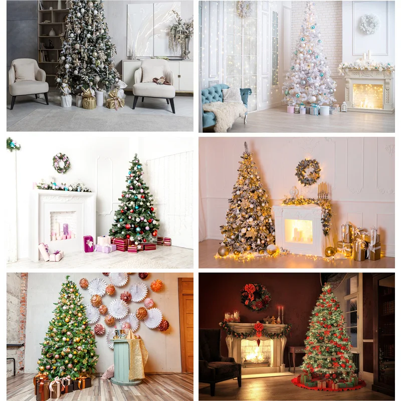 

Christmas Theme Photography Background Christmas Tree Fireplace Children Portrait Backdrops For Photo Studio Props 21523DYH-45