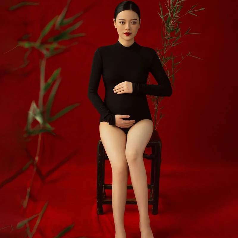Maternity Photography Props Jumpsuit Stretchy Pregnancy Photo Shoot Bodysuit Long Sleeve Maternity Dresses for Photo Shoot