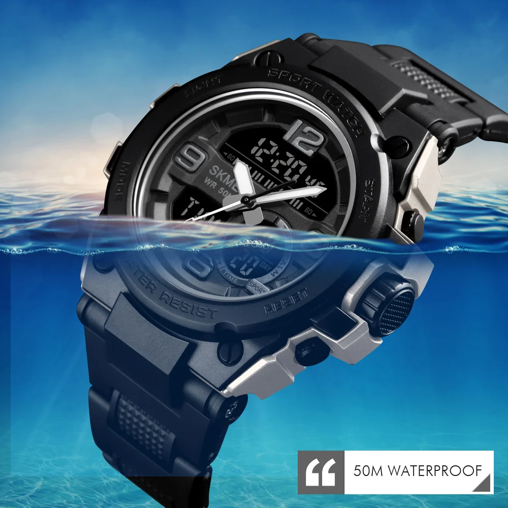 

SKMEI Quartz Watch Men Sport 5Bar Waterproof Dual Display Wristwatch PU Strap LuminousDigital Watch Reloj Mujer Relojes Hombre