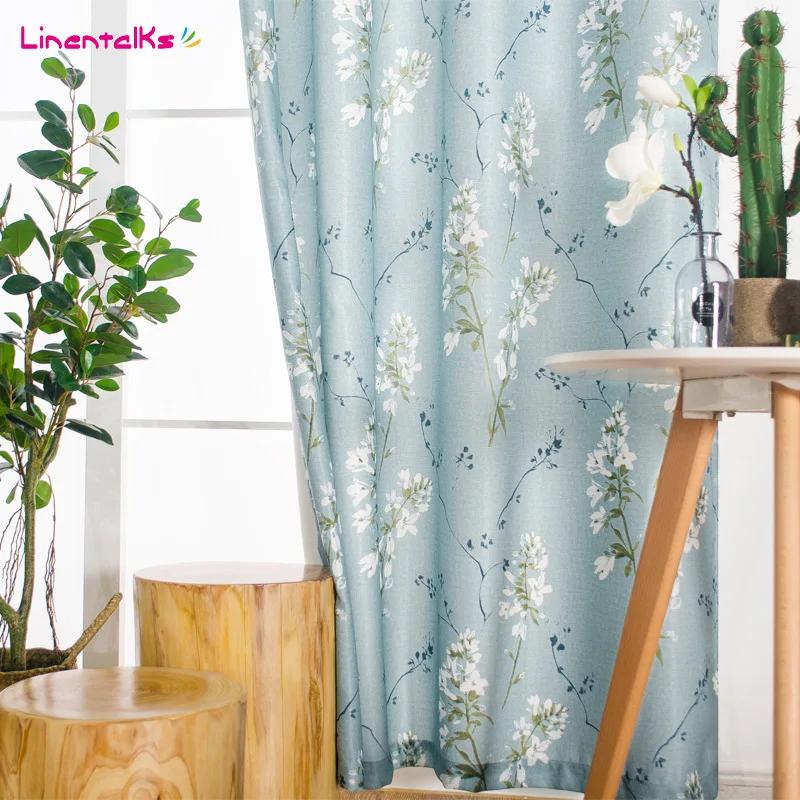

Nordic Retro Printing Simple Modern New Chinese Velvet Linen Blackout Cotton Linen Curtains for Living Room Bedroom Dining Room