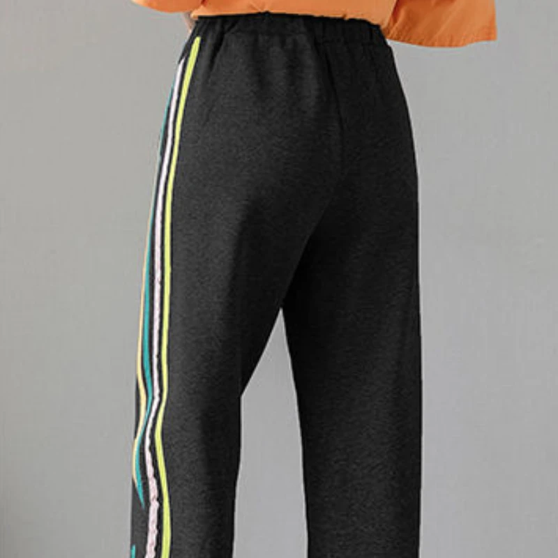 

Women New Fashion Korean Style Side Stripe Pants 2021 Casual Loose High Waist Jogging Pants Plus Size Drawstring Trousers Pop