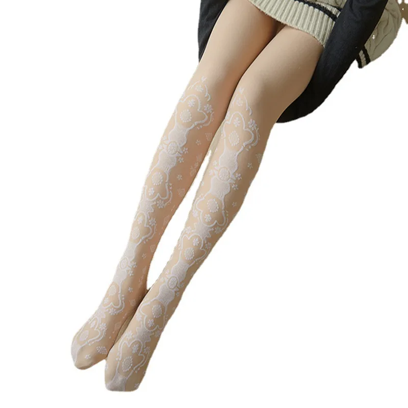 2021 Winter Warm Thickened Plush Jacquard Elegant Fashion Silk Stockings Perspective Versatile Lolita Student Style Socks