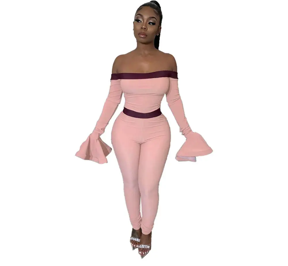 pink jumpsuits Adogirl/модное сексуальное боди на лямках с открытыми плечами и расклешенными рукавами; Облегающий комбинезон с вырезом лодочкой; повседневный комбинезон; клубный наряд - Цвет: pink jumpsuits
