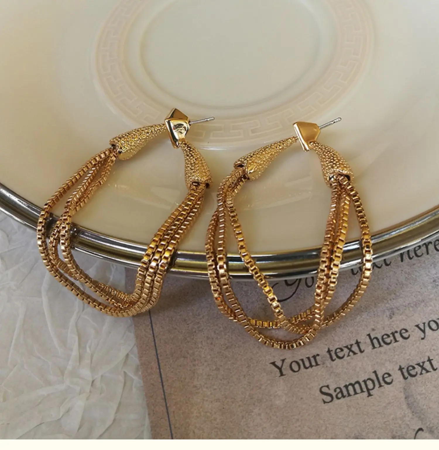 

Smart gold tassel long chain personality exaggerated fashion temperament earrings
