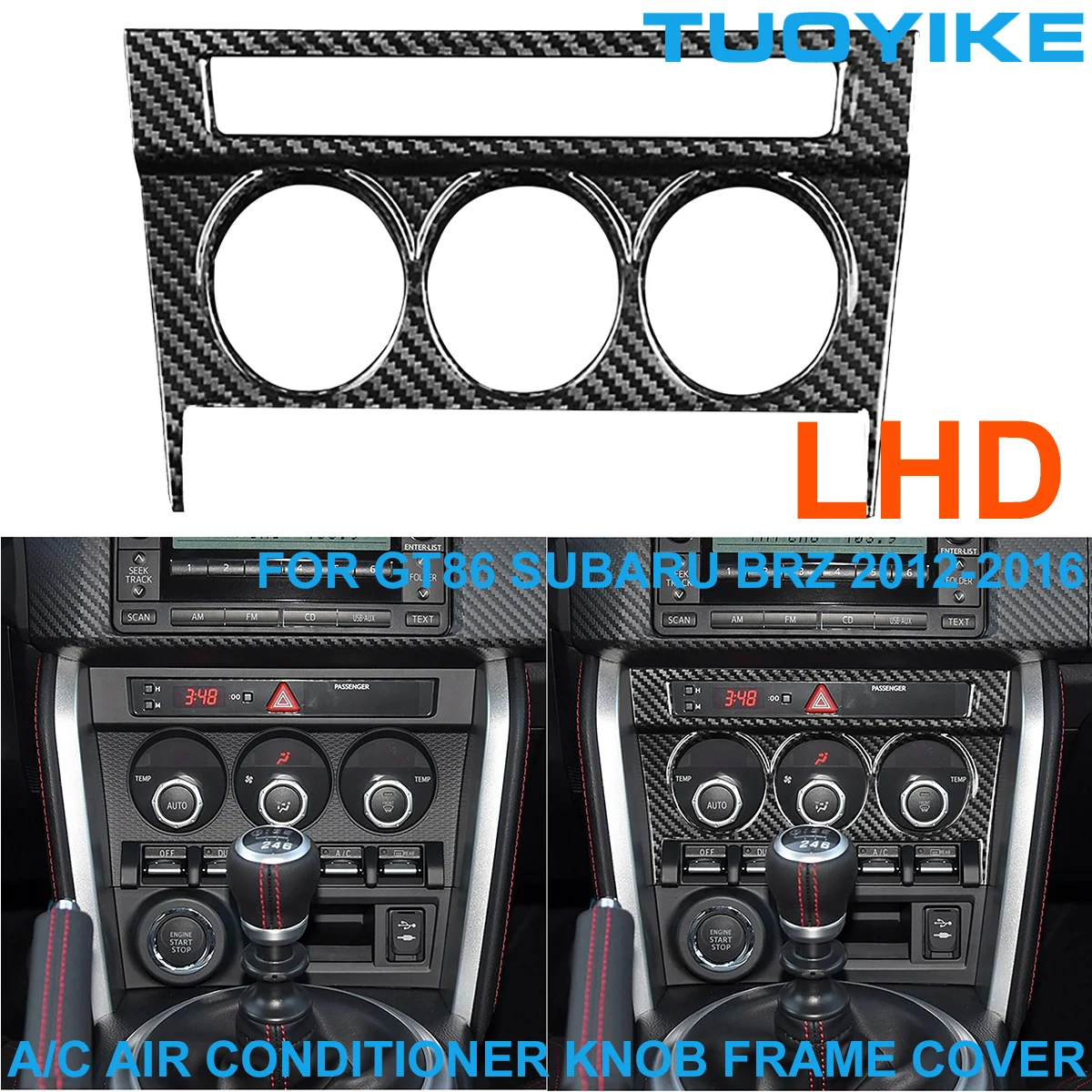 

LHD Car Styling Real Carbon Fiber Dashboard AC Air Conditioner Knob Frame Cover Trim Panel For Toyota GT86 Subaru BRZ 2012-2016