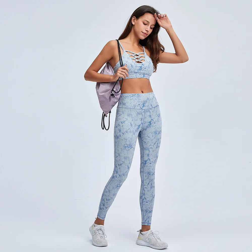 

Gym Wear Women's Fitness Suit Sexy Push Up Shockproof Sports Bras Leggings Tie-Dye Yoga Set Running Suit Woman Workout Clothes