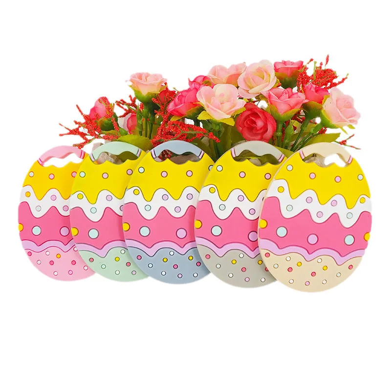 Chenkai-mordedor de silicona de huevo de Pascua para beb&eacute;, chupete de lactancia sensorial sin BPA, collar infantil, colgante, juguete de dentici&oacute;n, 5 uds.-0