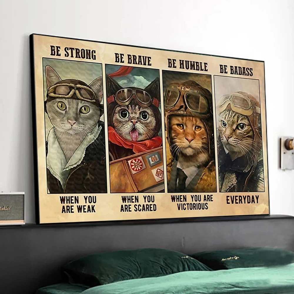 Настенная Картина на холсте с изображением смешной кошки пилота летчика прыжков