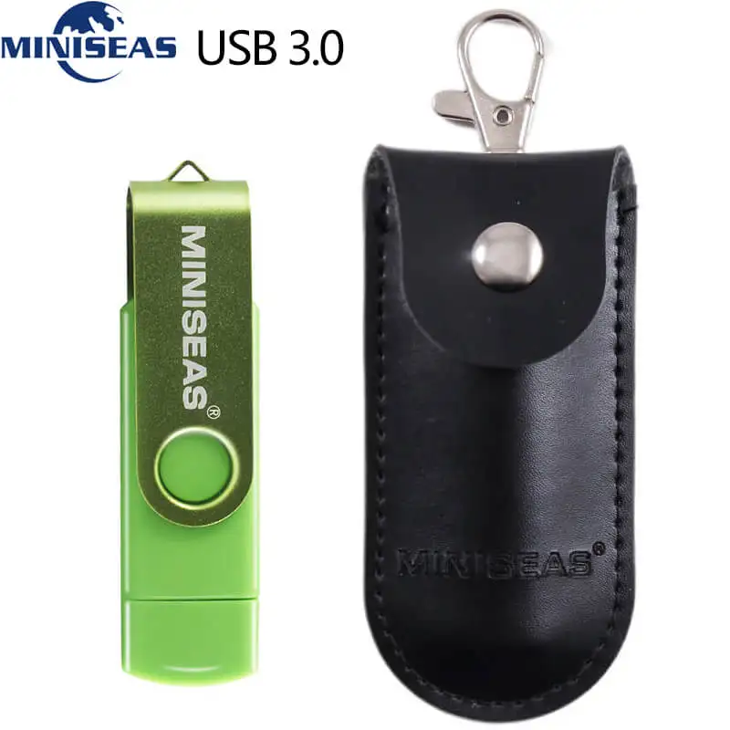 Новинка, Miniseas, usb 3,0, OTG, 64 ГБ, флеш-накопитель, USB флеш-накопитель, внешняя карта памяти, 32 ГБ, 16 ГБ, Micro USB, флешка, сумка - Цвет: Green with bag