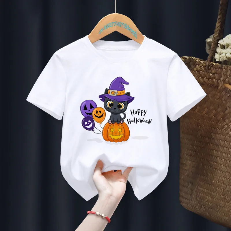 Halloween Bat Cartoon Print White T-shirts Children Kawaii Baby Cute Tops Tee Baby Gilr Boy Present Clothes,Drop Ship images - 6