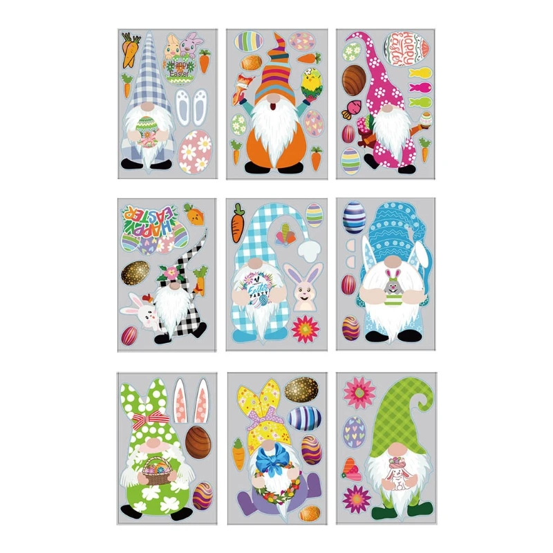 

9pcs Easter Bunny Rabbit Wall Sticker Christmas Gnome Tomte Window Decals DIY Wallpaper Decoration for Home Office
