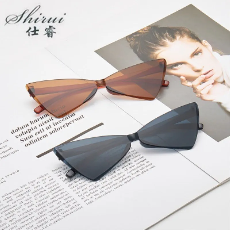 2019 Новая мода бескаркасные кошачий глаз солнцезащитные очки Женские Треугольные