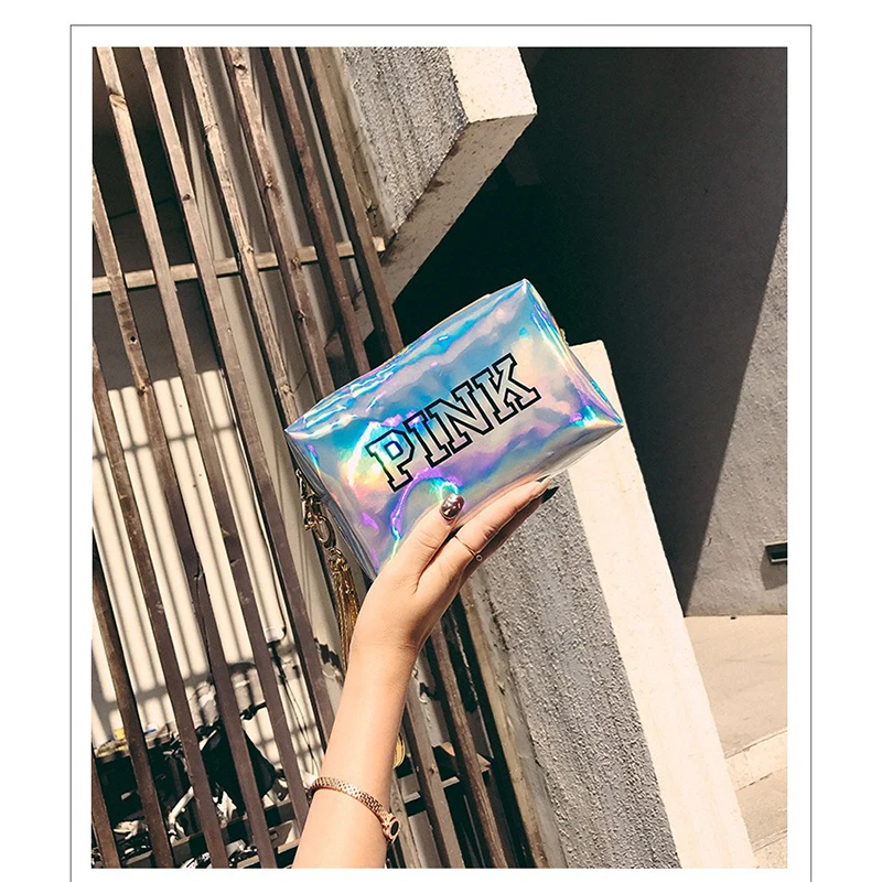 Модная косметичка для женщин с розовым лазерным замком сумка Органайзер чехол