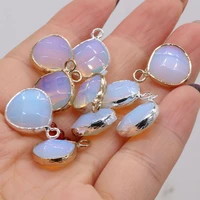 2pc natural stone faceted pendants plated opal crystal charms for jewelry making diy women necklace earring accessories