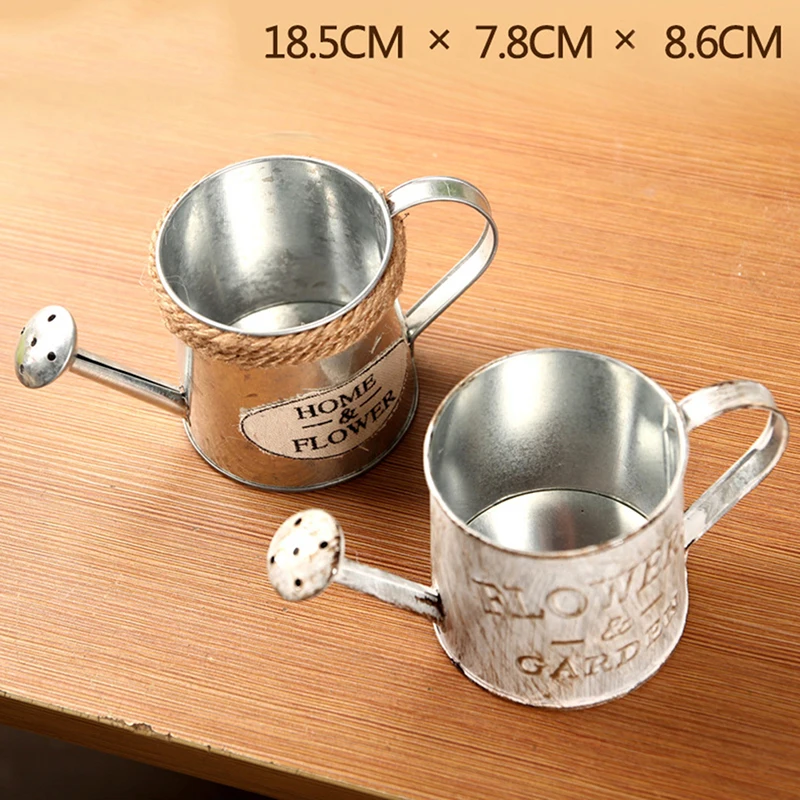 

Metal Iron Flower Watering Barrel Retro Flower Succulent Pot Plant Bucket Home Ornaments Desktop Decor Wedding Decor Garden Tool