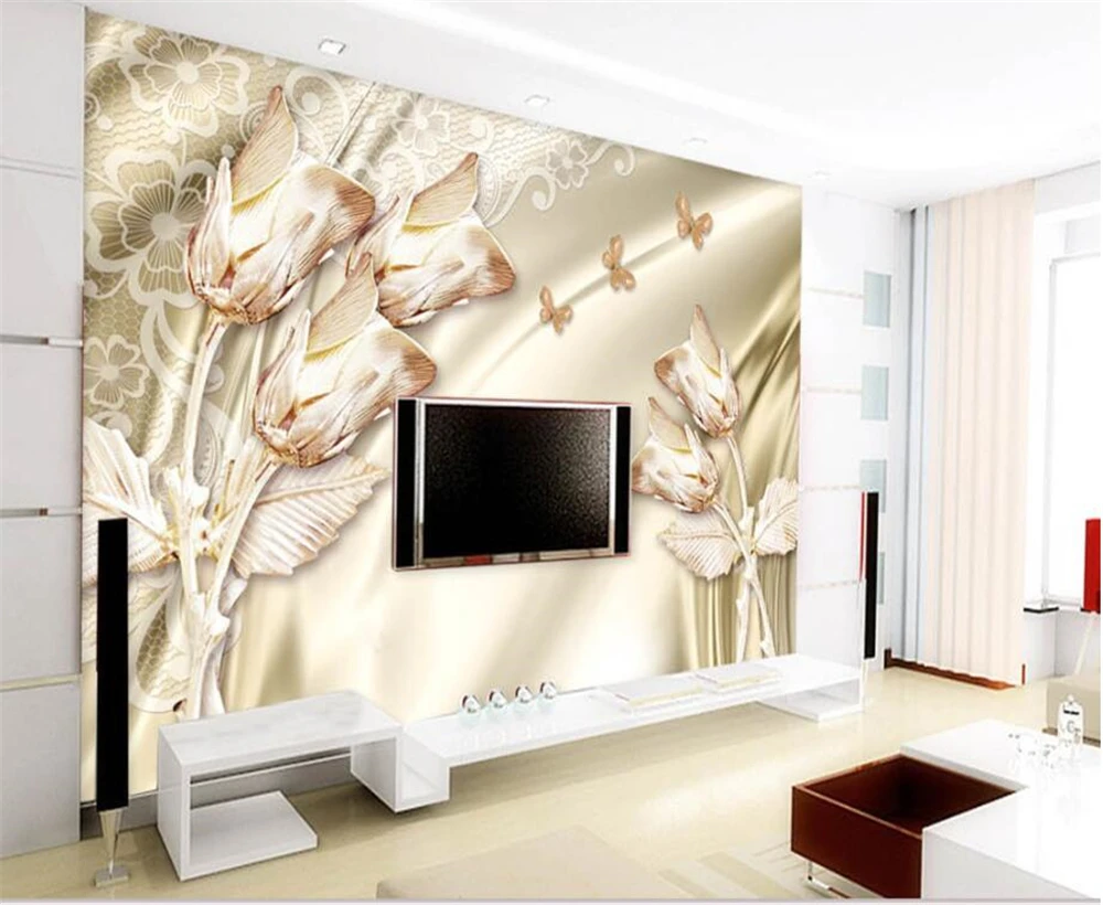 Большие обои на заказ роскошные Сатиновые украшения шампанского цветочные