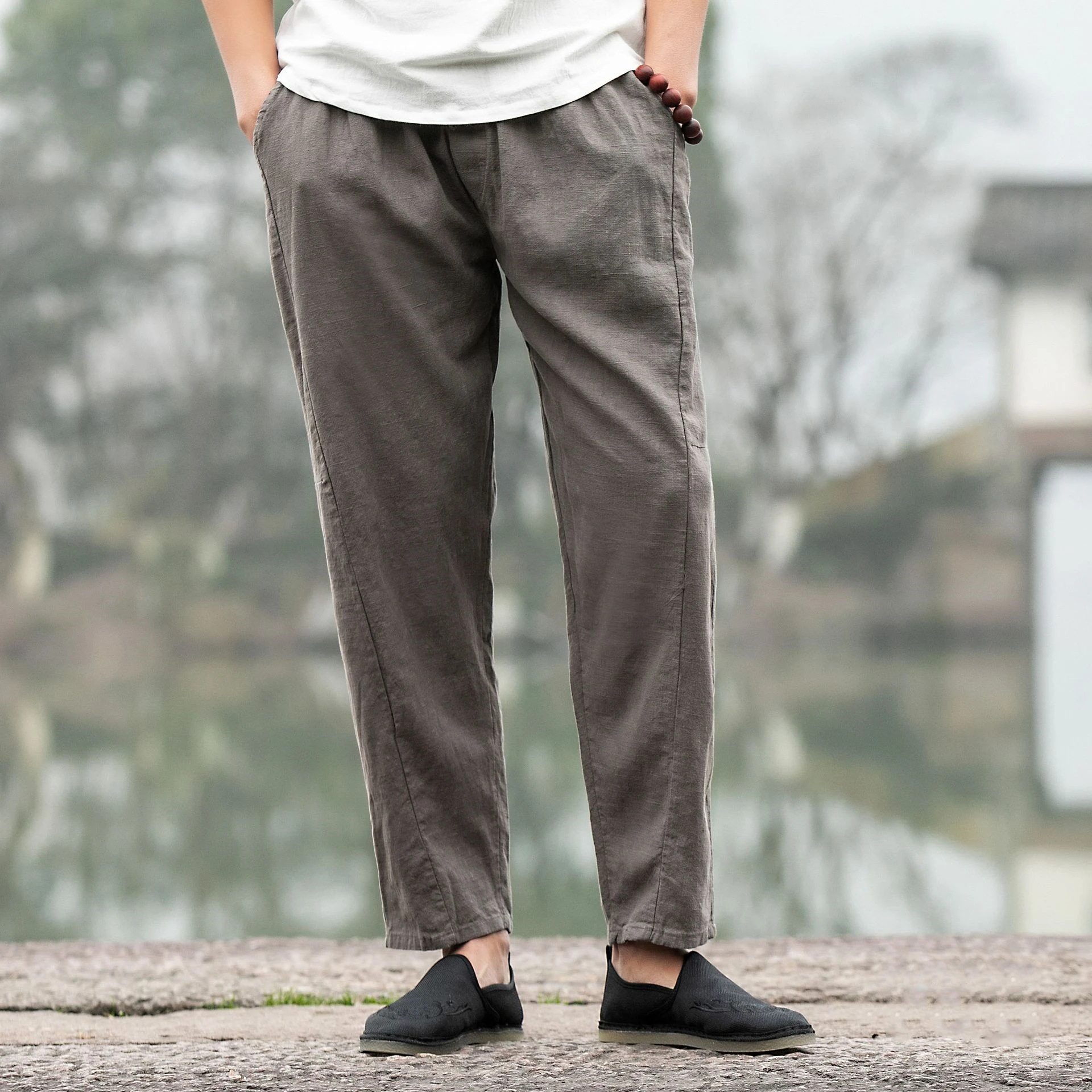 Шаровары мужские в традиционном китайском стиле повседневные однотонные