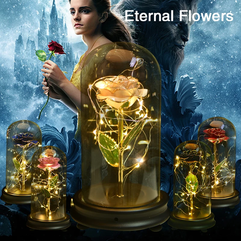 Золотой фольга Роза и светодиодный светильник с золотыми бусинами в стеклянном