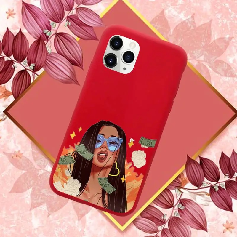 

black girl Phone Case Red Candy Color for iPhone 11 12 mini pro XS MAX 8 7 6 6S Plus X SE 2020 XR