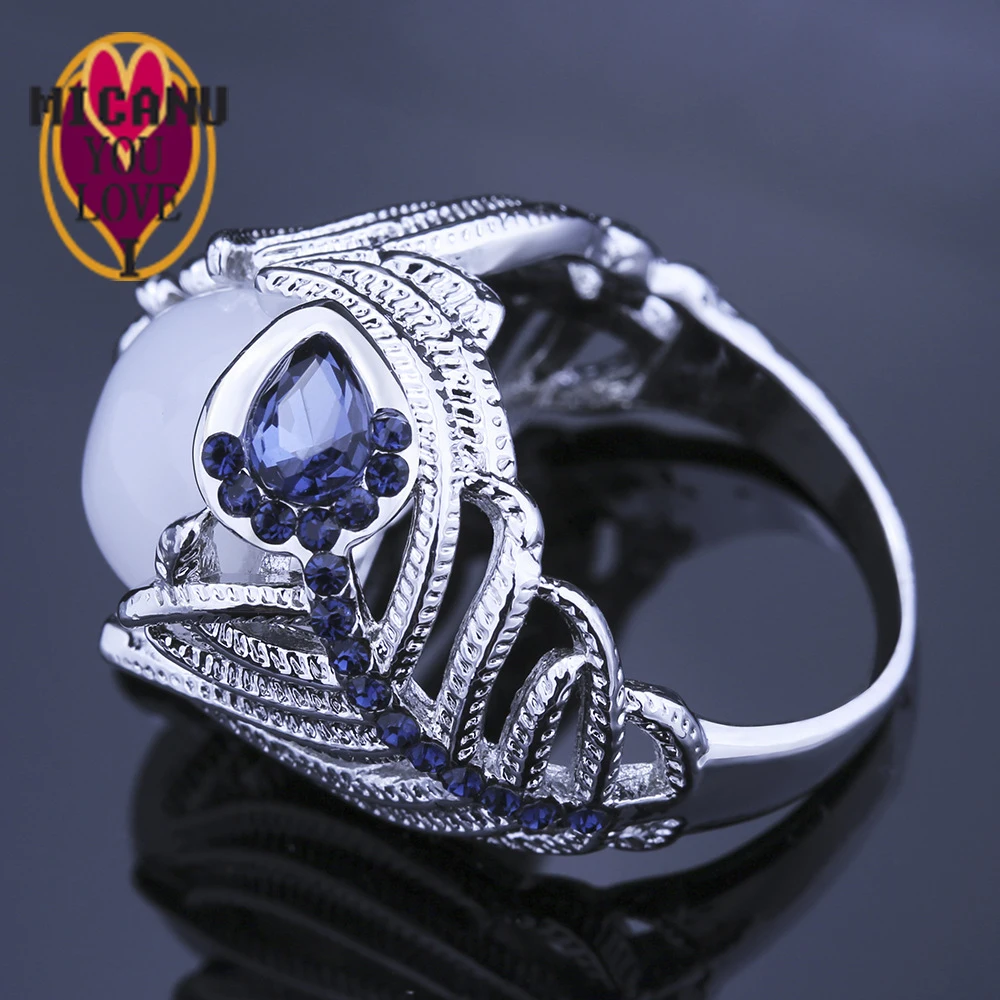 Кольцо Лунный камень опал Синий Циркон Хрустальный цветок модный роскошный