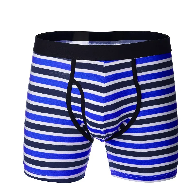 

Long Men Boxers Underwear Cuecas European Size Cotton Long Leg Boxers Men Underpants for Brand Quality Sexy Stripe Pouch Panties
