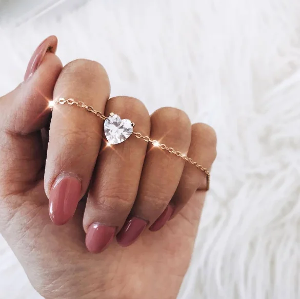 Золотистого цвета сверкающий циркон ожерелье сердце для женщин невидимая