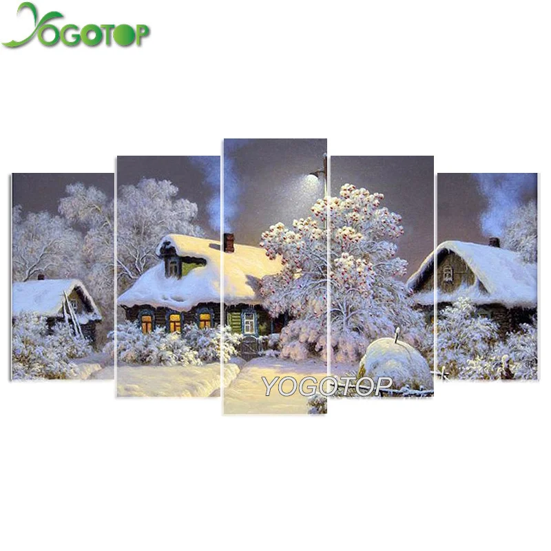 

5PCS Multi-picture Combination winter snow house 5D DIY Diamond Painting full Rhinestone Diamonds Embroidery mosaic Art ML848