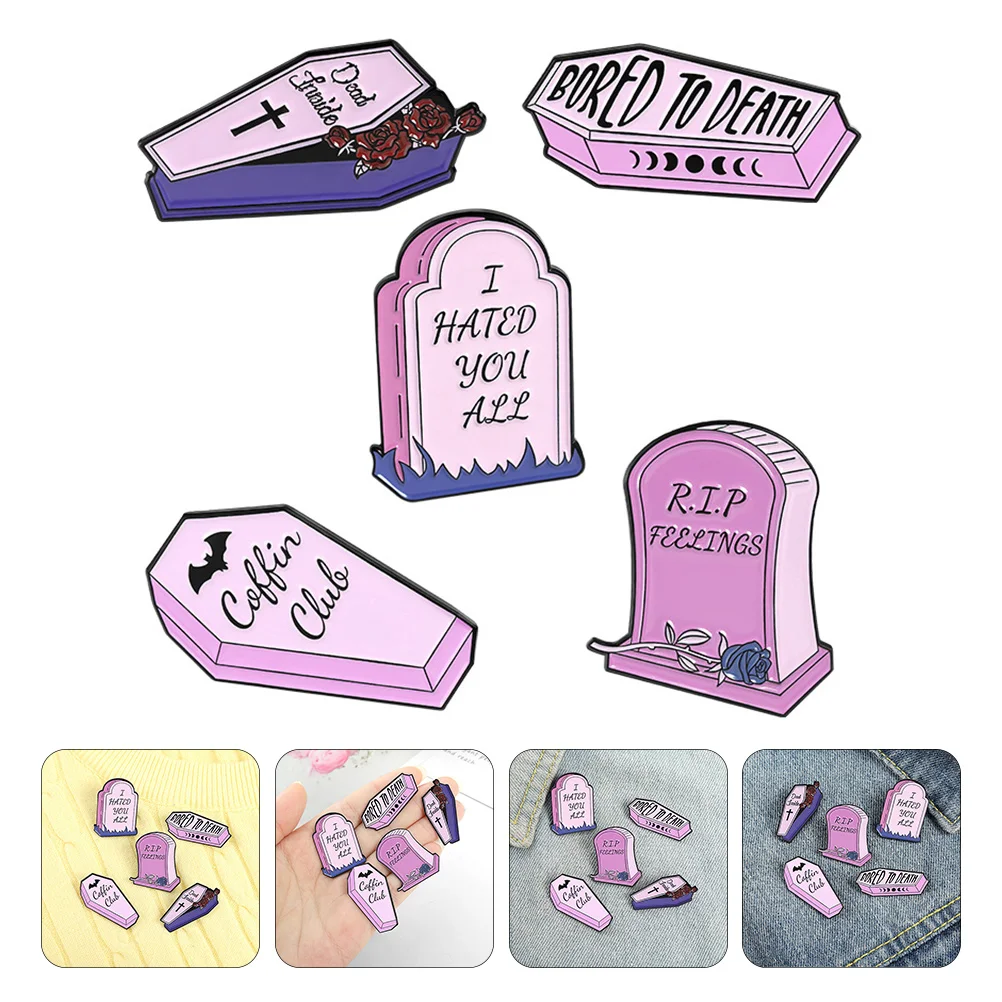 

5pcs Coffin Lapel Pin Funny Enamel Pin Gravestone Headstones Badges