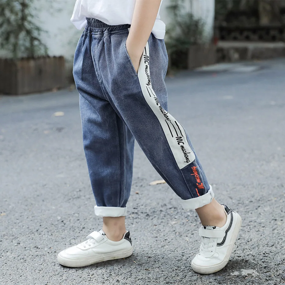 Повседневные Прямые джинсы для мальчиков с буквенным принтом Детские осенние