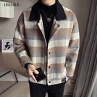 Куртка Legible Мужская шерстяная, повседневное приталенное Короткое шерстяное пальто в клетку