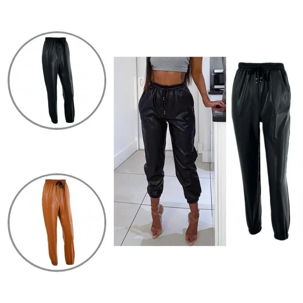 

Теплые трендовые длинные брюки на шнуровке с эластичным поясом, спортивные брюки из искусственной кожи, прямая уличная одежда