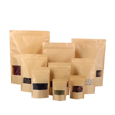 Водонепроницаемые бумажные пакеты на молнии коричневые с окошком 10 шт. пригодные