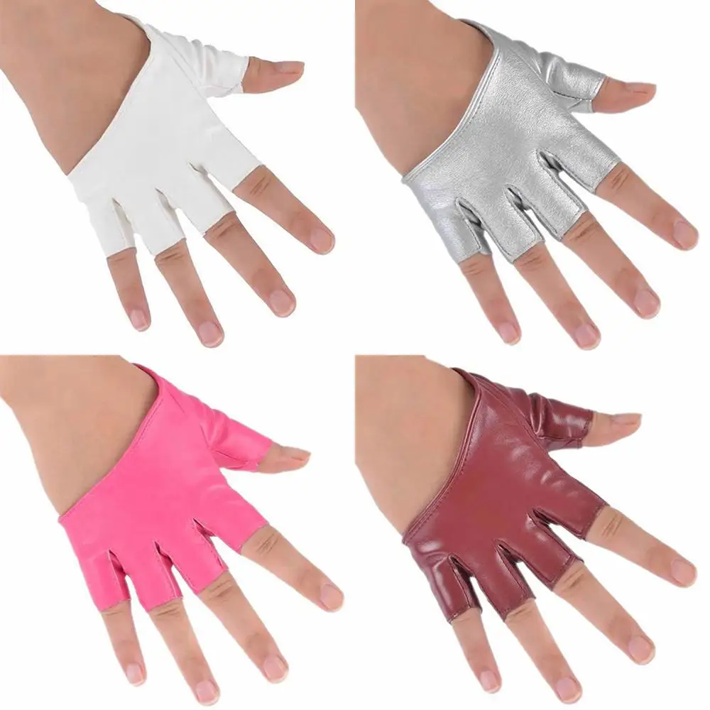 Популярные женские модные короткие перчатки из искусственной кожи с полупальцами