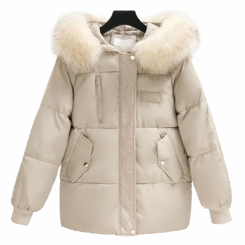 Женская парка с искусственным мехом на воротнике зимняя теплая куртка средней