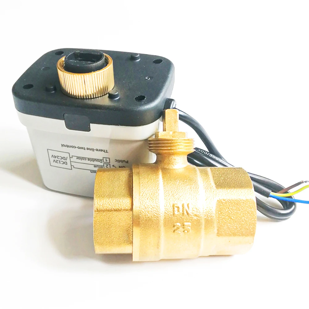 

Electric motor control valve 1", DC12V to DC24V wide volt range automated ball valves with brass valve body DN25