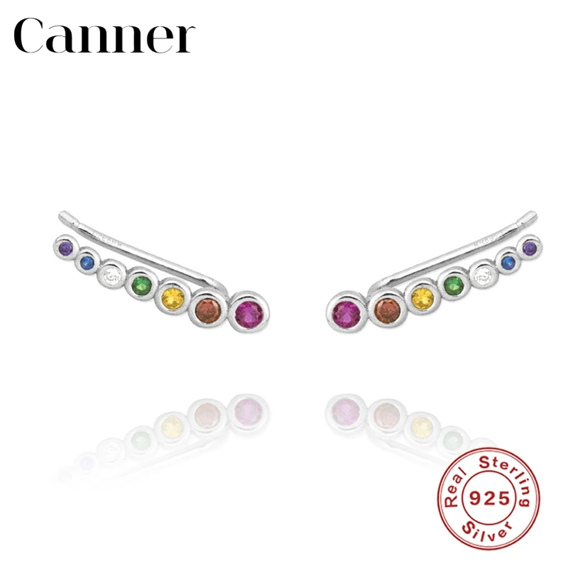 

Canner 925 Sterling Silver Stud Earrings AAAAA Zircon Rainbow Colorful Boho Piercing Earrings For Women Fine Jewelry Aretes W4
