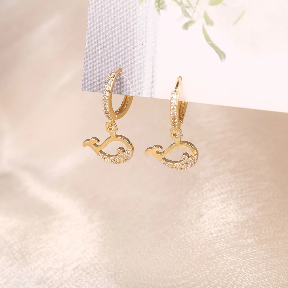 

Romantic Golden Dolphin Drop Earrings Lover Women Proposal Jewelry Inlaid With Zircon For Female Engagement Earring