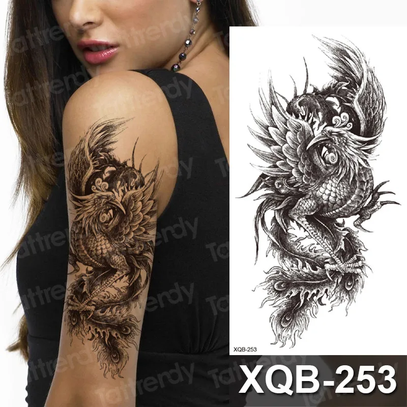 

Водонепроницаемый временная татуировка стикер Дракон лотоса волк татуировки розы меч змея для боди-арта рука Поддельные рукава татуировки...