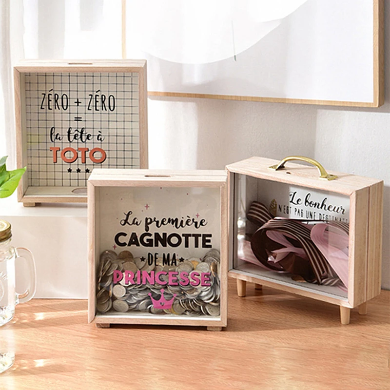 1PC Wooden Money Bank Boxes Piggy Banks Home Decor Gift Kids 4 Styles Storage Box | Дом и сад