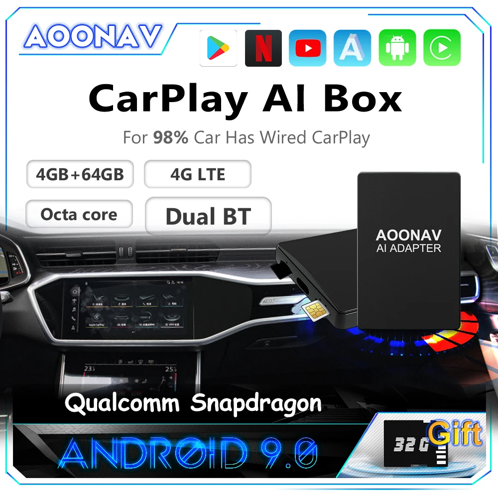 

Android Carplay Ai Box Mini Android smart steaming Box Apple Car play Wireless Android Auto For Audi Netflix YouTube