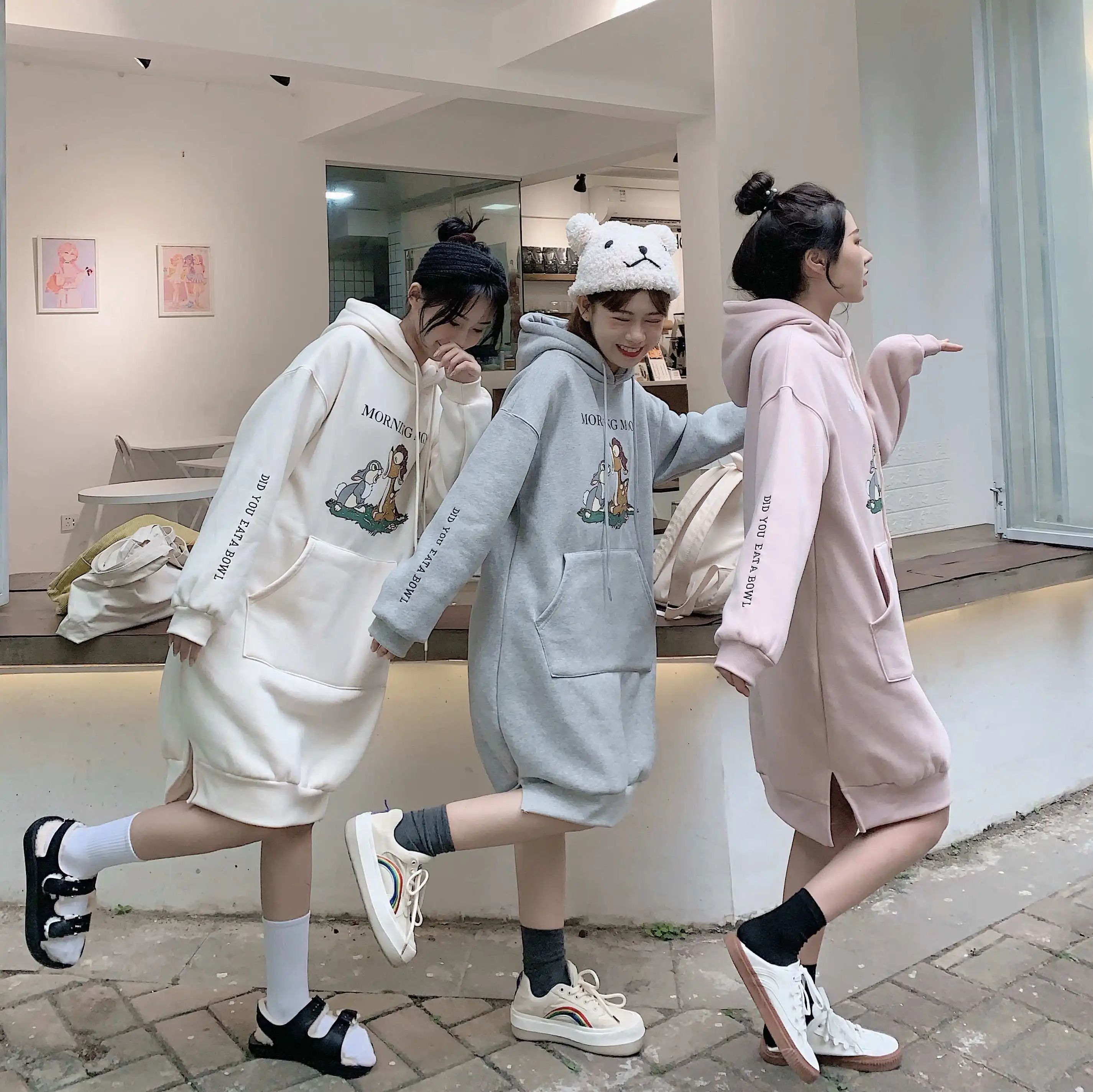 

Sweater college style cute deer print long style Sweater orange Green Purple Sweater