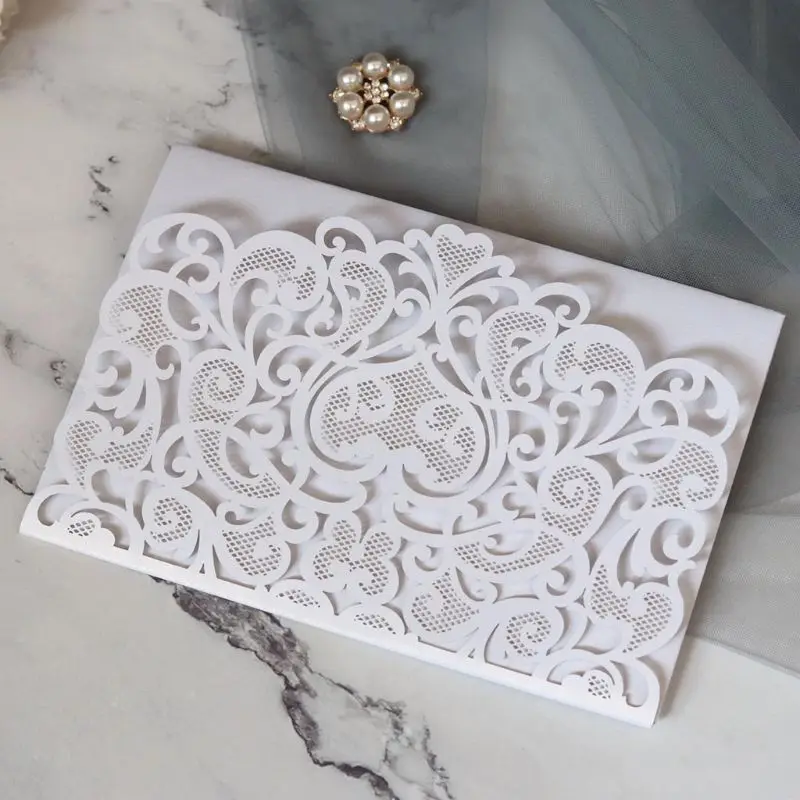 10 шт. лазерная резка полые в форме сердца свадебные приглашения открытки