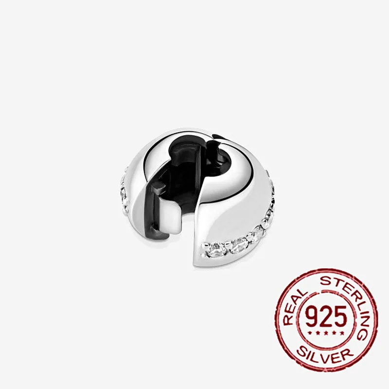 

S925 Jewelry Gift Sterling Silver Round Diamond Beads Zircon CZ Beads Fits Original Pandora Bracelet Bangle DIY