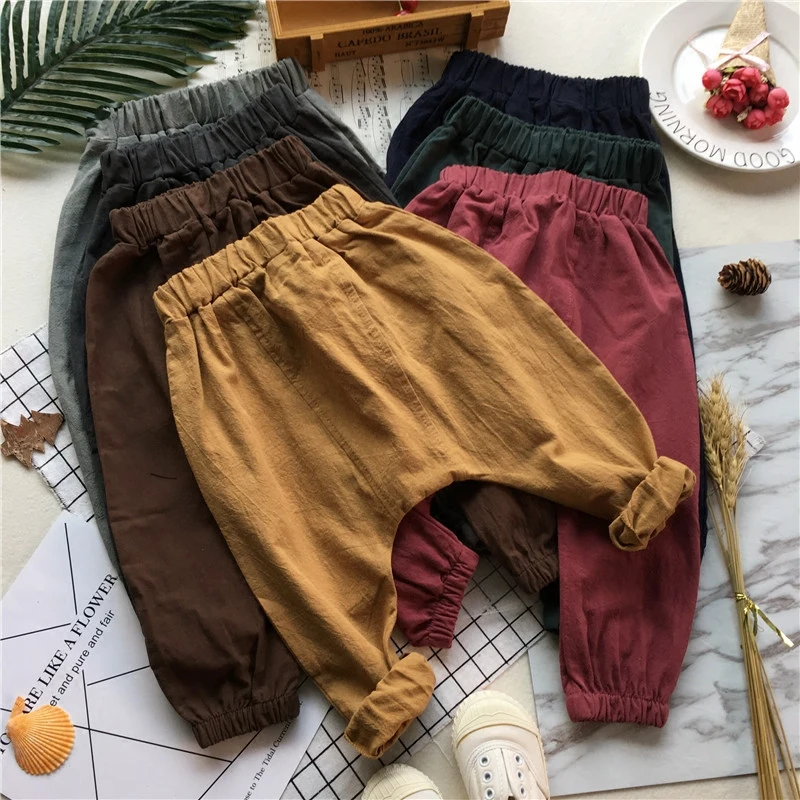 

Tonytaobaby Spring and Summer New Boys and Girls Pure Color Cotton Pants Binding Harun Pants