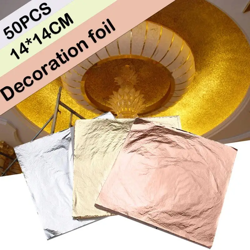 

Gilding Craft Paper Leaf Foil Paper Leaves Sheets Foil Paper Gold Silver Copper 14*14cm Creative Universal Durable Imitation