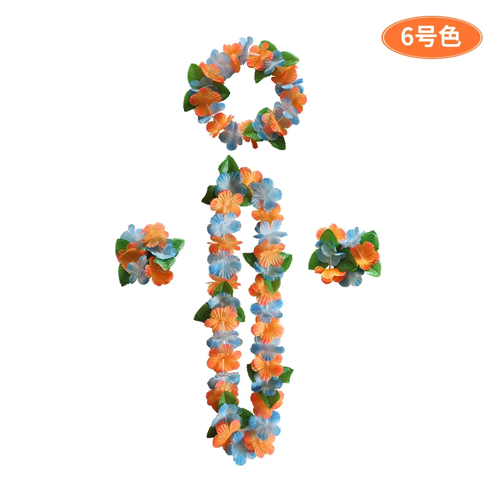 4 шт./компл. Гавайские Цветочные венки цветочные 12 цветов Ожерелье Цветок голова браслет для гавайской для Гавайской вечеринки украшения для вечеринок - Цвет: 6