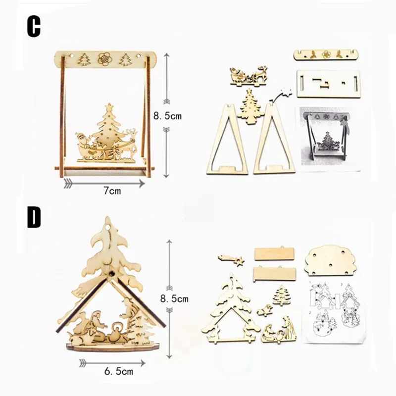 Рождественские украшения 3D олень Санта снеговик деревянные DIY ремесла новый год