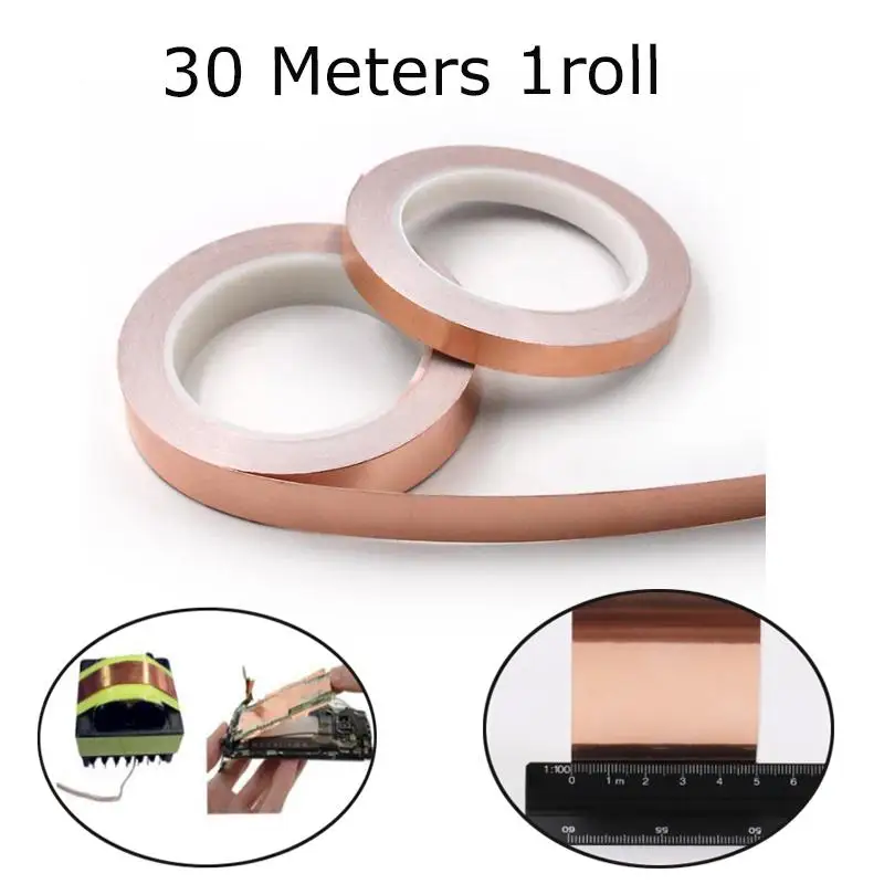 

30 Meters 1roll Single Side Conductive Copper Foil Tape Strip Adhesive Shielding Heat Resist Tape 5mm 12mm